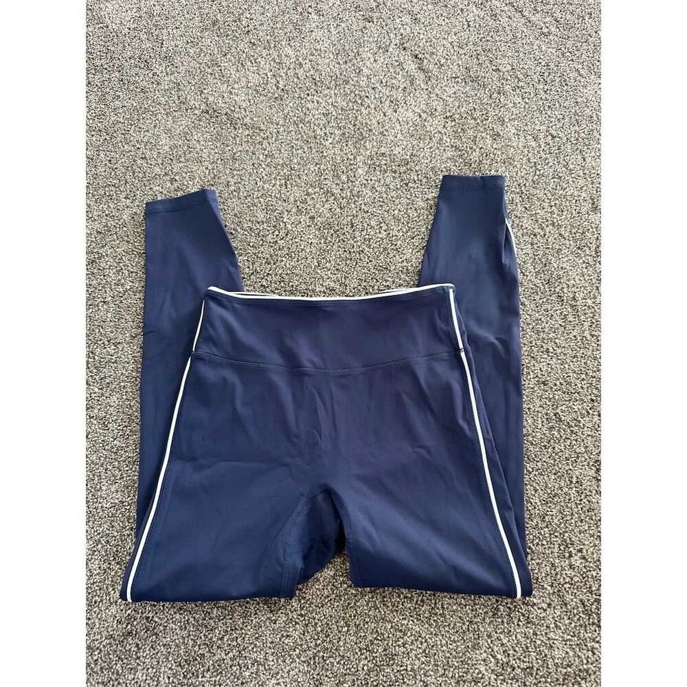 Bucked Up Leggings Womens Size L Navy Blue High Waist White Side Stripe